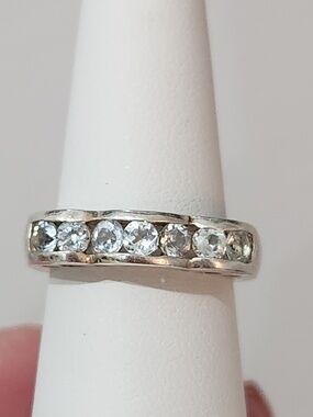 Vtg Sterling Silver 925 Ring Sz 5.5, 7 Aquamarine Stones Thailand CNA